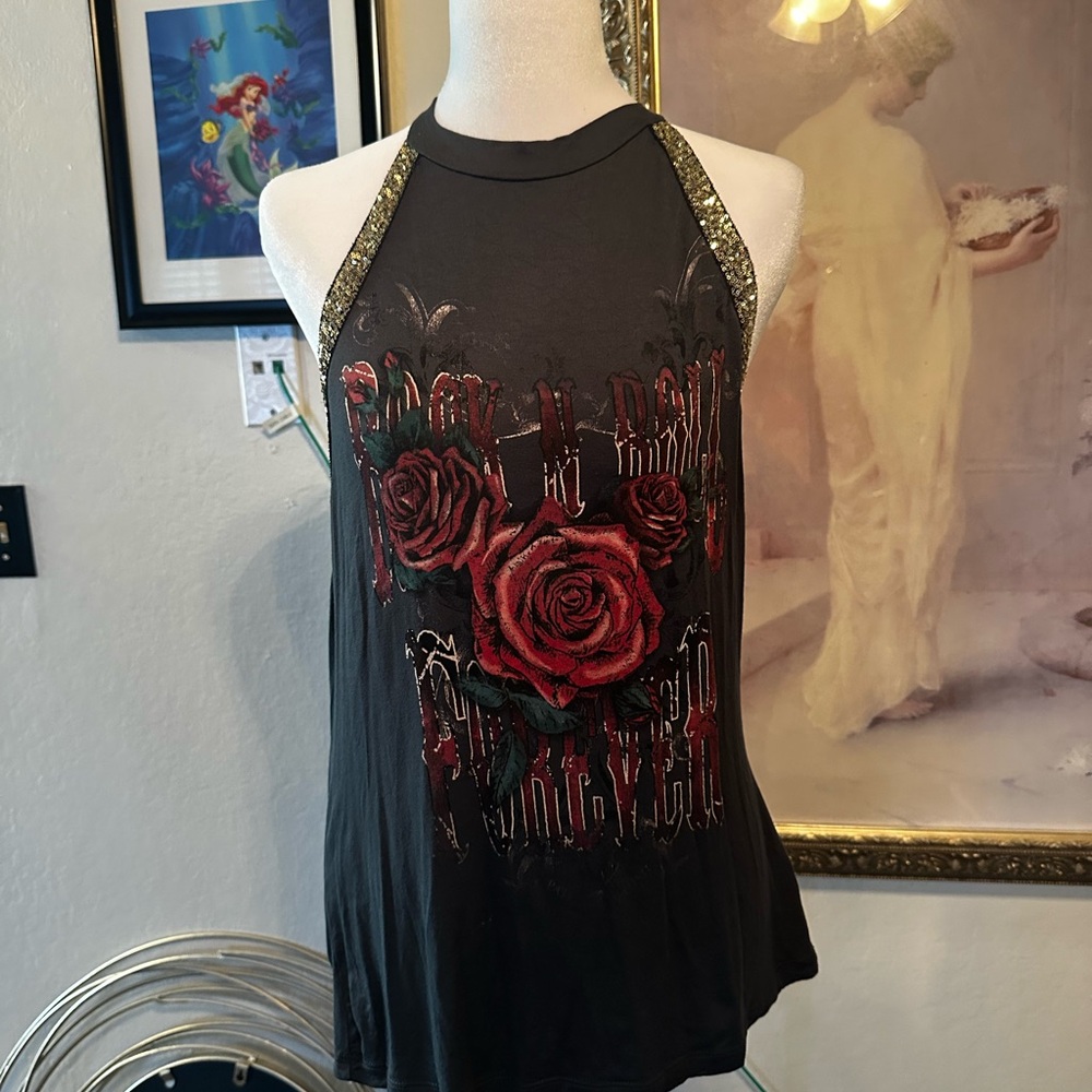 Windsor Black Tunic with Red Rose Accents
